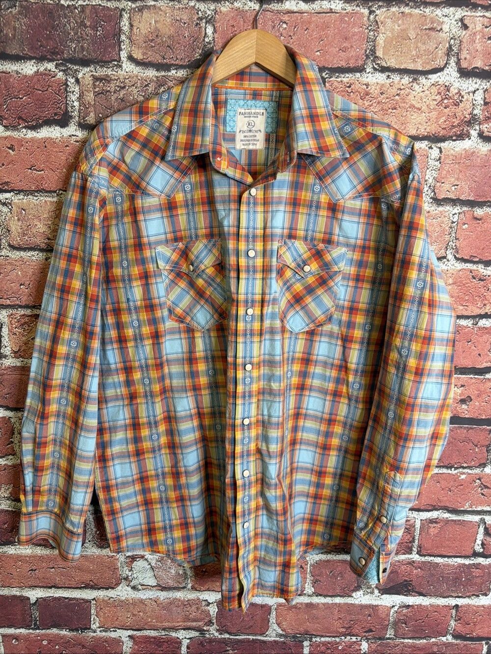 Panhandle Plaid Pearl Snap Slim Shirt Men's Size XL Western Rodeo Pockets